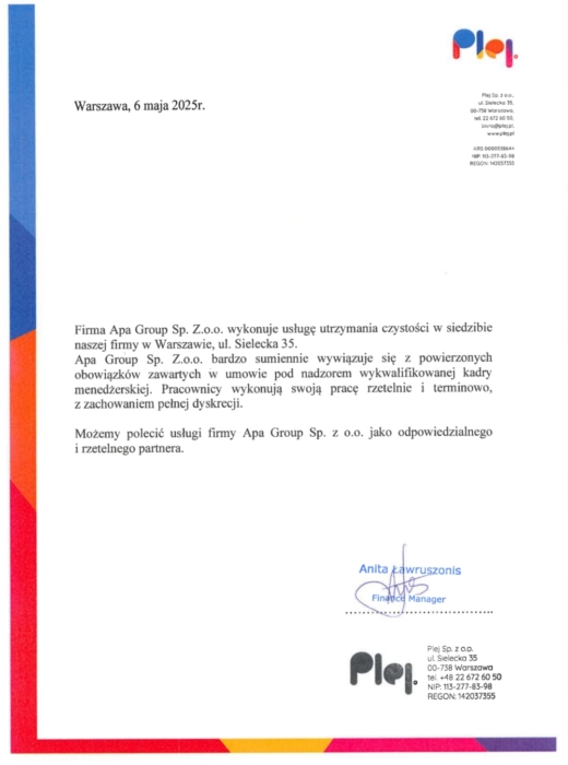 referencje sprzątanie firmy plej